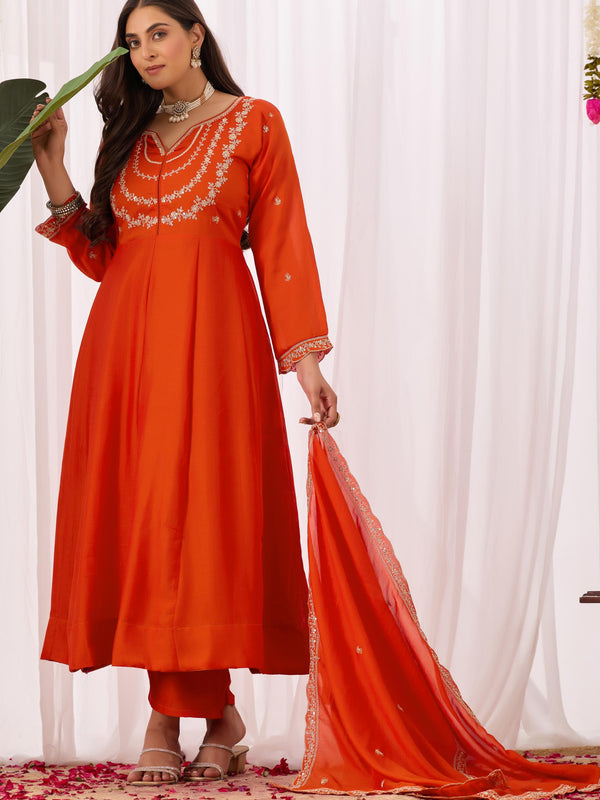 Vichitra Silk Embroidered Kurta Pant with Dupatta Set