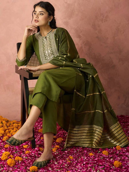 Parampara Kurta Pant Set With Jacquard Dupatta