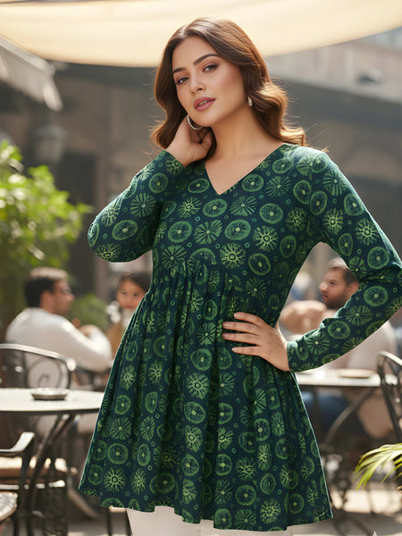 Casual Girls V-Neck Printed Tunic Top
