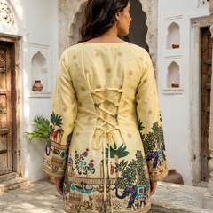 Women’s Off-White Cotton Kalamkari Tunic with Yellow Shine