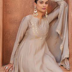 Women's Vichitra Silk Embroidered Kurta Palazzo & Dupatta Set