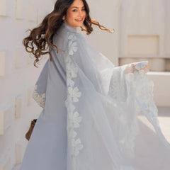 Chanderi Silk Kurta Set With Embroidered Organza Dupatta
