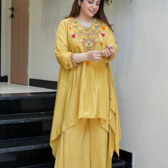 Women's French Crepe Embroidered Kurta Palazzo Set