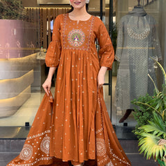 Women's Cotton Khadi Print Embroidered Kurta Pant Set With Printed Cotton Dupatta