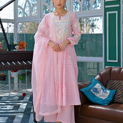 Flex Butti Cotton Kurta Set With Cota Chex Dupatta