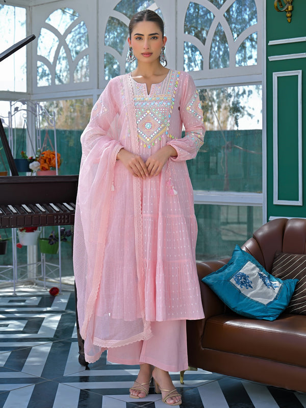 Flex Butti Cotton Kurta Set With Cota Chex Dupatta
