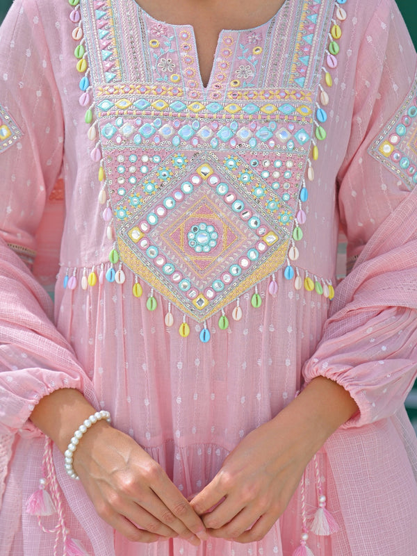 Flex Butti Cotton Kurta Set With Cota Chex Dupatta