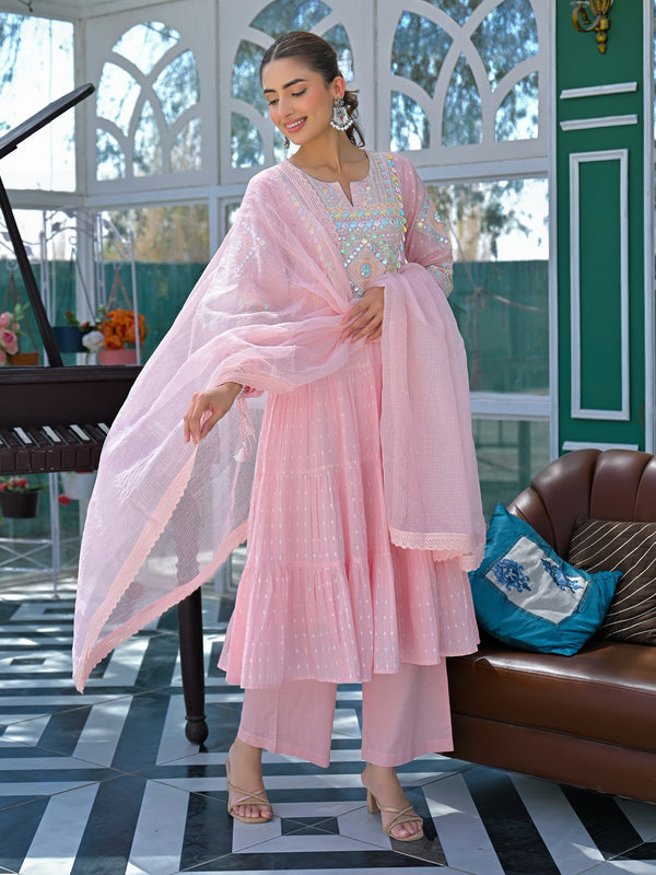 Flex Butti Cotton Kurta Set With Cota Chex Dupatta