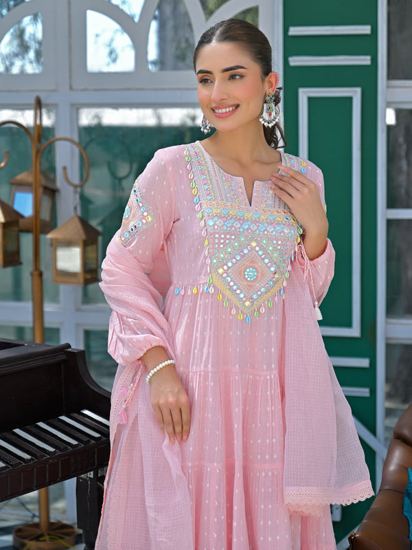 Flex Butti Cotton Kurta Set With Cota Chex Dupatta