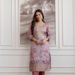 Women's Viscose Jacquard Embroidered Kurta Pant & Premium Organza Dupatta Set