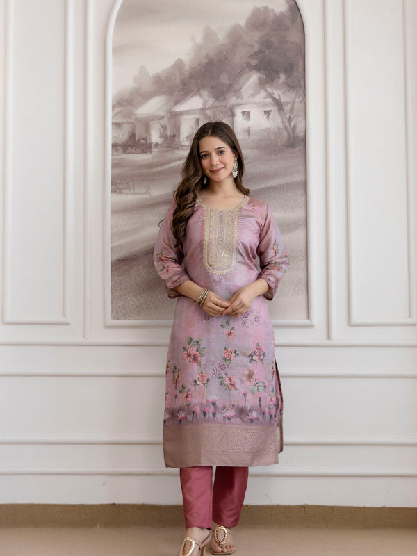 Women's Viscose Jacquard Embroidered Kurta Pant & Premium Organza Dupatta Set