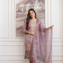 Women's Viscose Jacquard Embroidered Kurta Pant & Premium Organza Dupatta Set