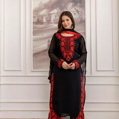 Women's Georgette Embroidered Kurta Pant & Dupatta Set