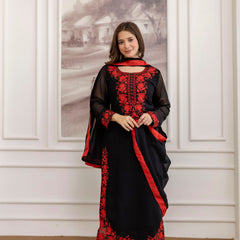 Women's Georgette Embroidered Kurta Pant & Dupatta Set