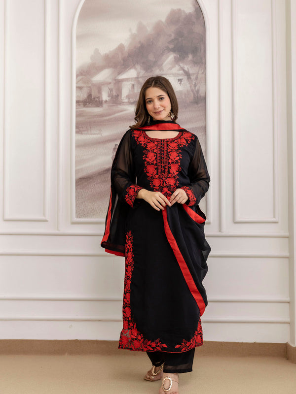 Women's Georgette Embroidered Kurta Pant & Dupatta Set