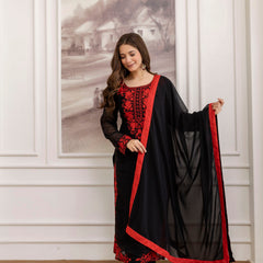 Women's Georgette Embroidered Kurta Pant & Dupatta Set