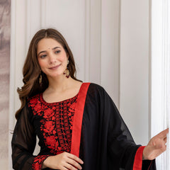 Women's Georgette Embroidered Kurta Pant & Dupatta Set