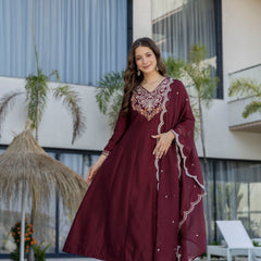 Women's Chinon Printed Kurta Pant & Organza Dupatta Set