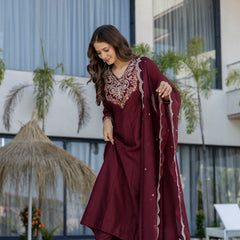 Women's Chinon Printed Kurta Pant & Organza Dupatta Set