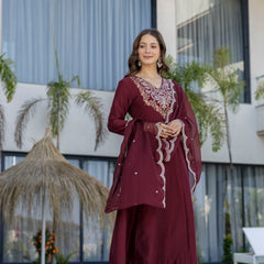 Women's Chinon Printed Kurta Pant & Organza Dupatta Set