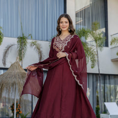 Women's Chinon Printed Kurta Pant & Organza Dupatta Set