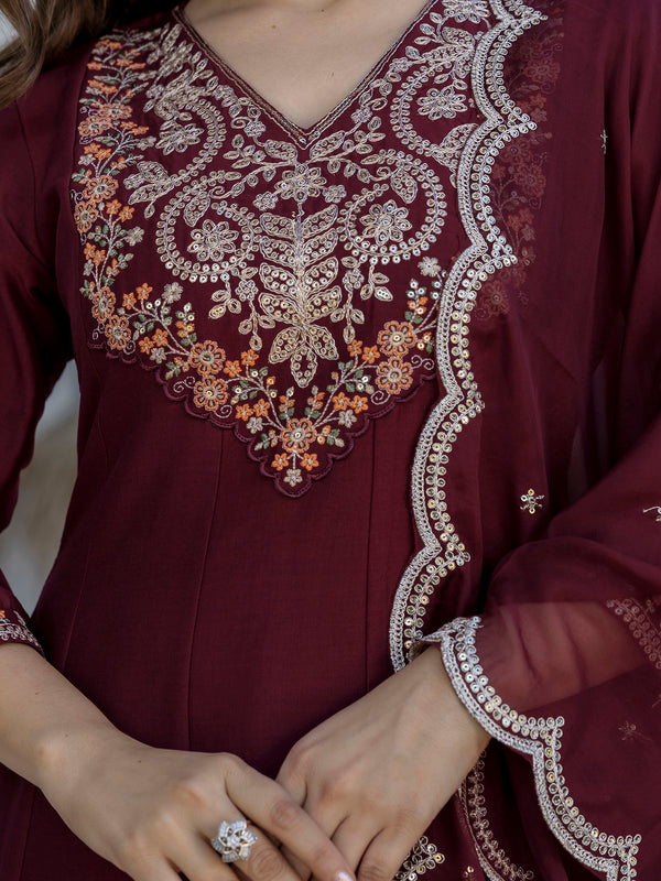 Women's Chinon Printed Kurta Pant & Organza Dupatta Set