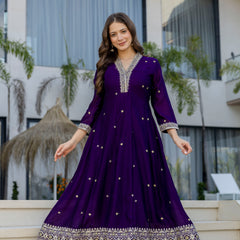 Women's Vichitra Silk Embroidered Kurta Pant Dupatta Set