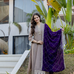 Women's Vichitra Silk Embroidered Kurta Pant Dupatta Set