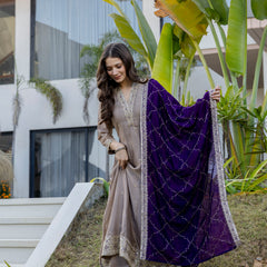 Women's Vichitra Silk Embroidered Kurta Pant Dupatta Set