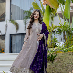 Women's Vichitra Silk Embroidered Kurta Pant Dupatta Set