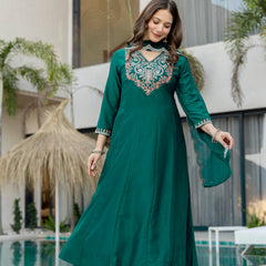 Women's Chinon Printed Kurta Pant & Organza Dupatta Set