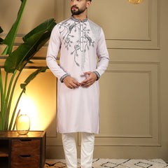 Men’s Viscose Silk Embroidered Kurta with Semi Cotton Chudidar
