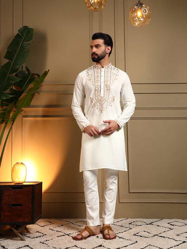 Men’s Armani Lachko Embroidered Kurta with Semi Cotton Chudidar