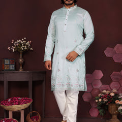Men’s Premium Smart Silk Sequence Embroidered Kurta with Raymond Cotton Pyjama