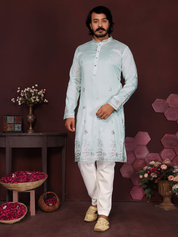 Men’s Premium Smart Silk Sequence Embroidered Kurta with Raymond Cotton Pyjama