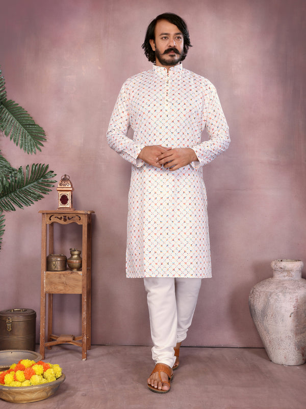 Men’s Cotton Sequence Work Kurta with Semi Cotton Chudidar