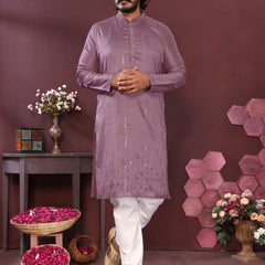 Men’s Premium Smart Silk Mirror Work Kurta with Raymond Cotton Pyjama