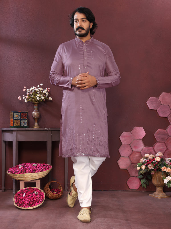 Men’s Premium Smart Silk Mirror Work Kurta with Raymond Cotton Pyjama