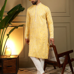 Men’s Heavy Khadi Cotton Mirror Work Kurta with Semi Cotton Chudidar