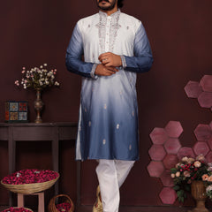 Men’s Premium Cotton Silk Embroidered Kurta with Raymond Cotton Pyjama