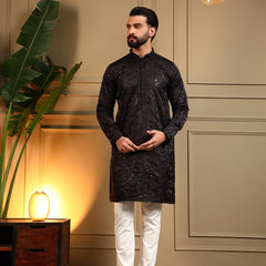 Men’s Royal Silk Sequence Embroidered Kurta with Semi Cotton Chudidar