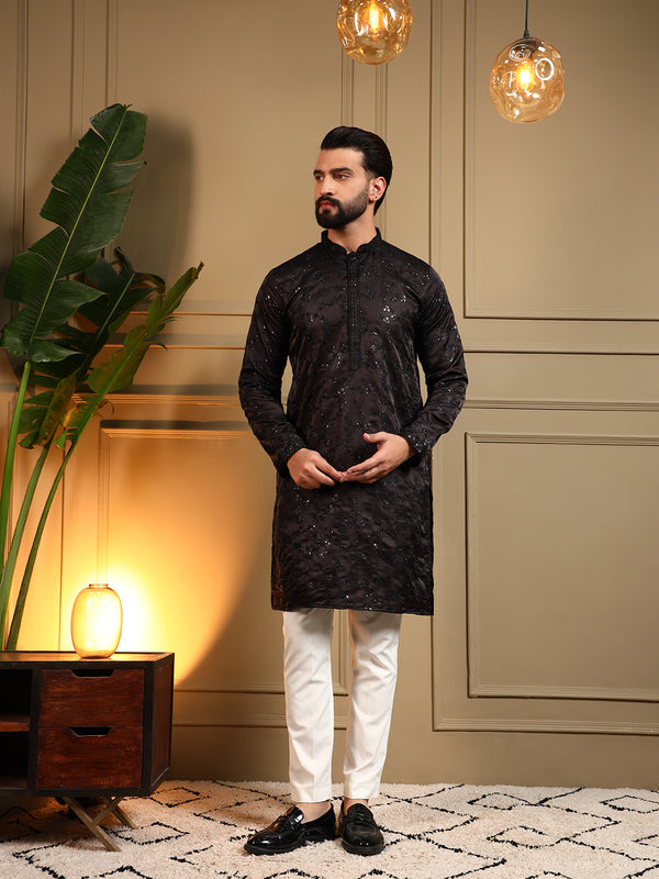 Men’s Royal Silk Sequence Embroidered Kurta with Semi Cotton Chudidar