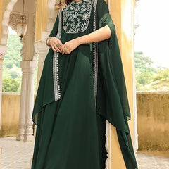 Women’s Georgette Anarkali Maxi Dress with Embroidered Cape