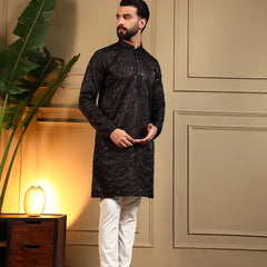 Men’s Royal Silk Sequence Embroidered Kurta with Semi Cotton Chudidar