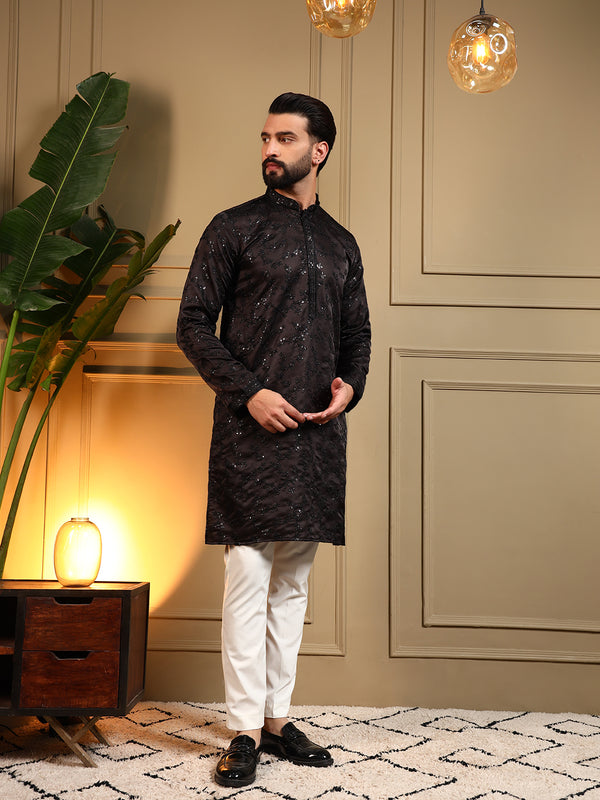Men’s Royal Silk Sequence Embroidered Kurta with Semi Cotton Chudidar