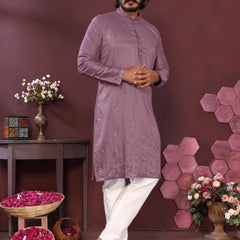 Men’s Premium Smart Silk Mirror Work Kurta with Raymond Cotton Pyjama