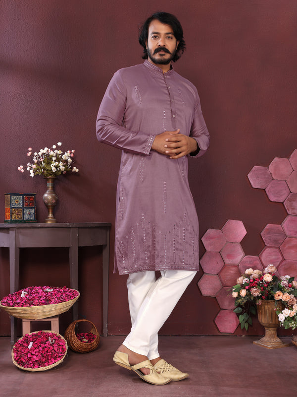 Men’s Premium Smart Silk Mirror Work Kurta with Raymond Cotton Pyjama