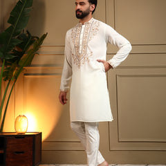 Men’s Armani Lachko Embroidered Kurta with Semi Cotton Chudidar