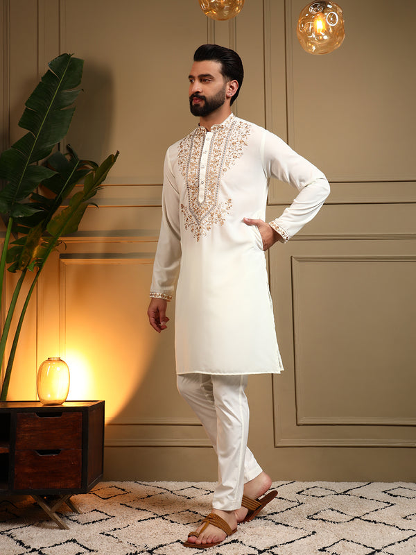 Men’s Armani Lachko Embroidered Kurta with Semi Cotton Chudidar