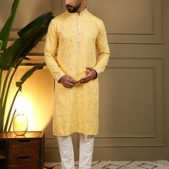 Men’s Heavy Khadi Cotton Mirror Work Kurta with Semi Cotton Chudidar